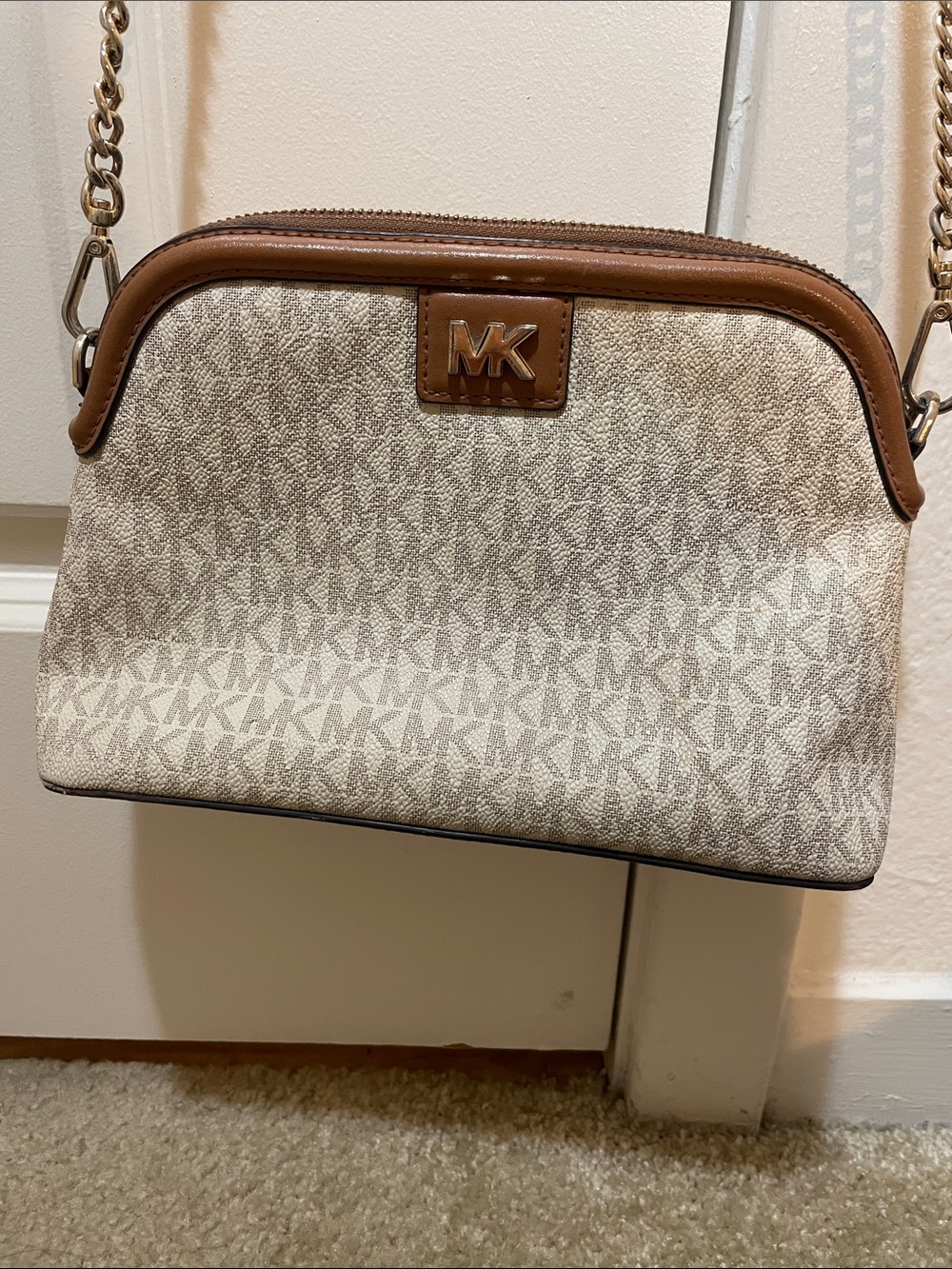 MICHAEL Michael Kors Beige and Brown MK Logo Crossbody Bag